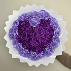 Kytice růží – 24 ks – Srdce – fialové