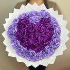 Kytice růží – 24 ks – Srdce – fialové