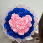 Kytice růží – 24 ks – Srdce – modré