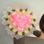 Kytice růží – 24 ks – Srdce – růžové