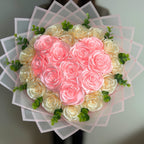 Kytice růží – 24 ks – Srdce – růžové