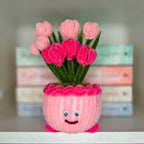 Usměvavý květináč s růžemi – růžový